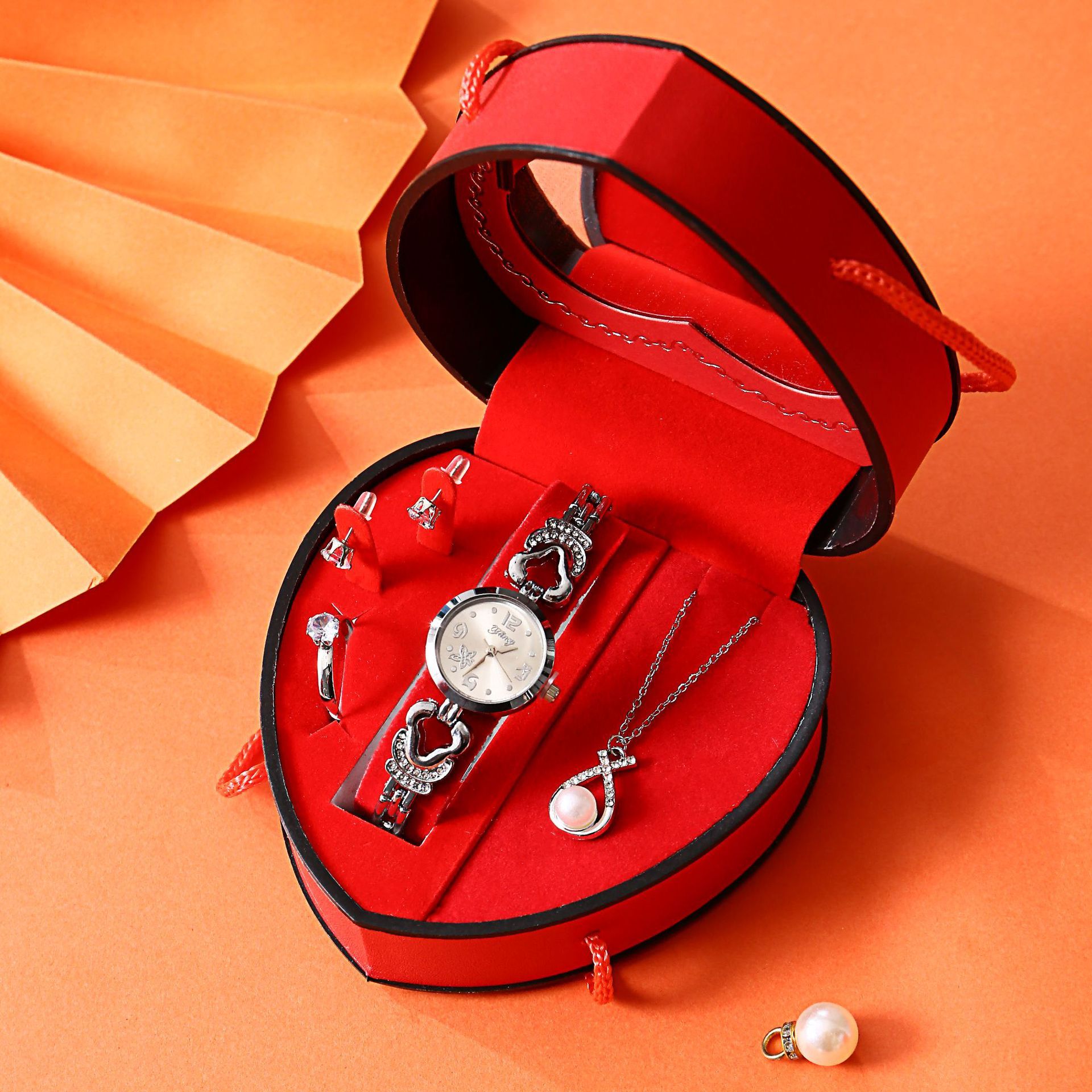 Juego de 5 piezas: reloj, collar, pendientes, anillo, caja de regalo - t118k-5