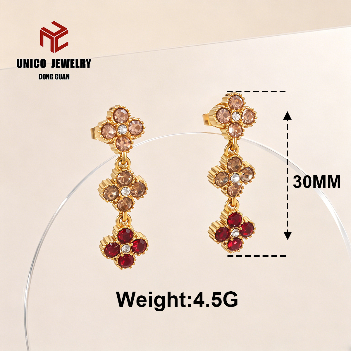 Boucles d'oreilles trèfle à quatre feuilles dorées-6