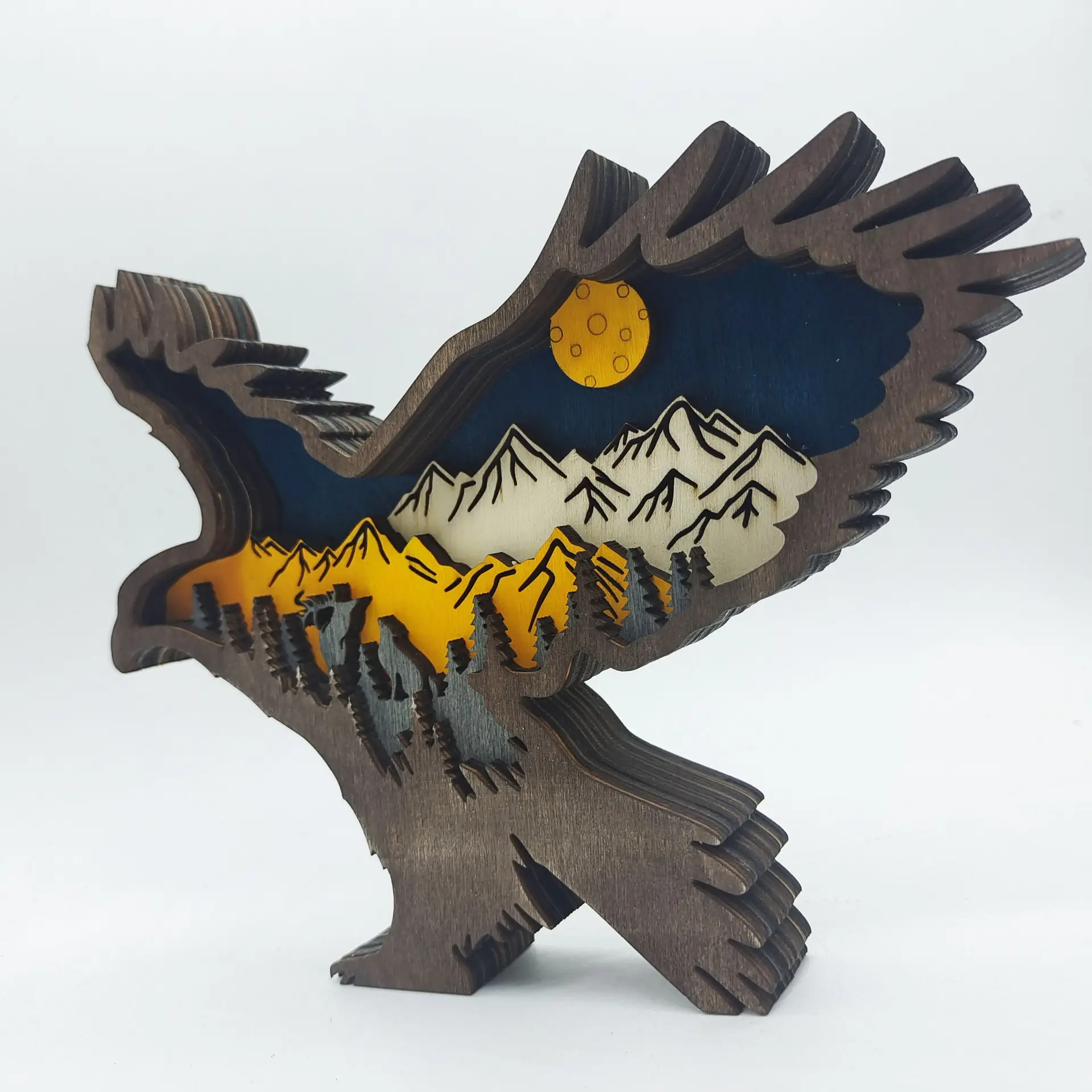 Artesanía de madera 3D multicapa de alta calidad personalizada decoración creativa de animales del bosque de madera