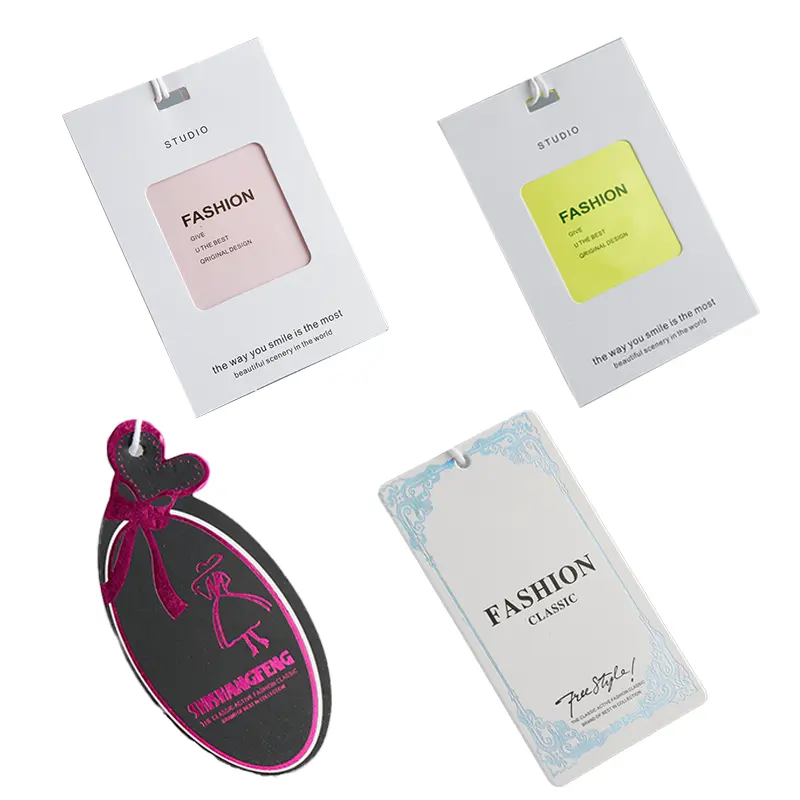 Etiquetas de vestuário personalizadas para roupas, etiquetas penduradas em papel Kraft, etiquetas de preço para roupas, desenho luxuoso