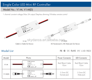 Skydance V1-M(D) 5A LED Mini RF Controllerワイヤレス12V 24V led調光PWMスイッチConnectorリモコン - Product Image 3