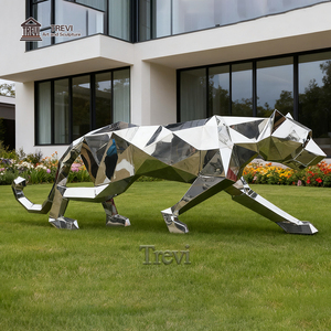 Trevi hiện đại bất động sản nhà sân cảnh quan kim loại hình học động vật điêu khắc gương thép không gỉ đi bộ Cheetah tượng - Product Image 1