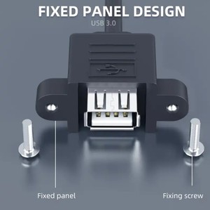 Toptan siyah USB2.0 A erkek kadın bilgisayar için vida somunu kilitleme USB 2.0 Panel montaj uzatma kablosu ile - Product Image 3
