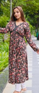 Elegant Design Foil Mirror Work Naira Print Anarkali Suit 14kg Heavy Rayon Available at Affordable Price from <strong>India</strong> - Product Image 5