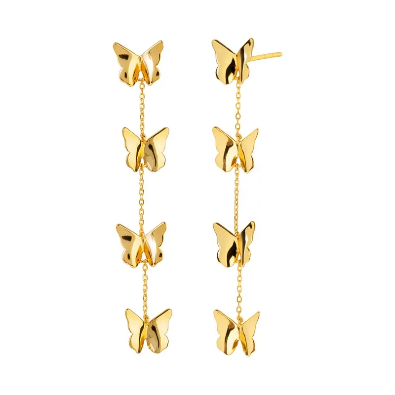Milskye brincos de pingente de bronze, joias da moda chique, pingentes de borboleta, brincos banhados a ouro 18k para mulheres