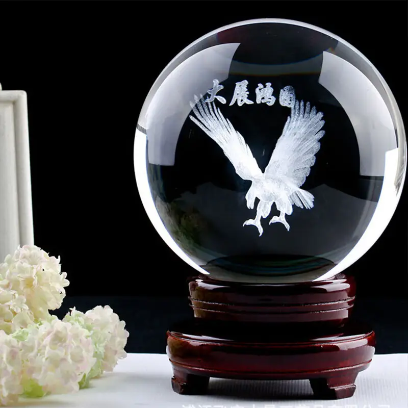 Gravação a laser 3d personalizável, forma de águia cavalo animal bola de cristal 3d bola de cristal k9