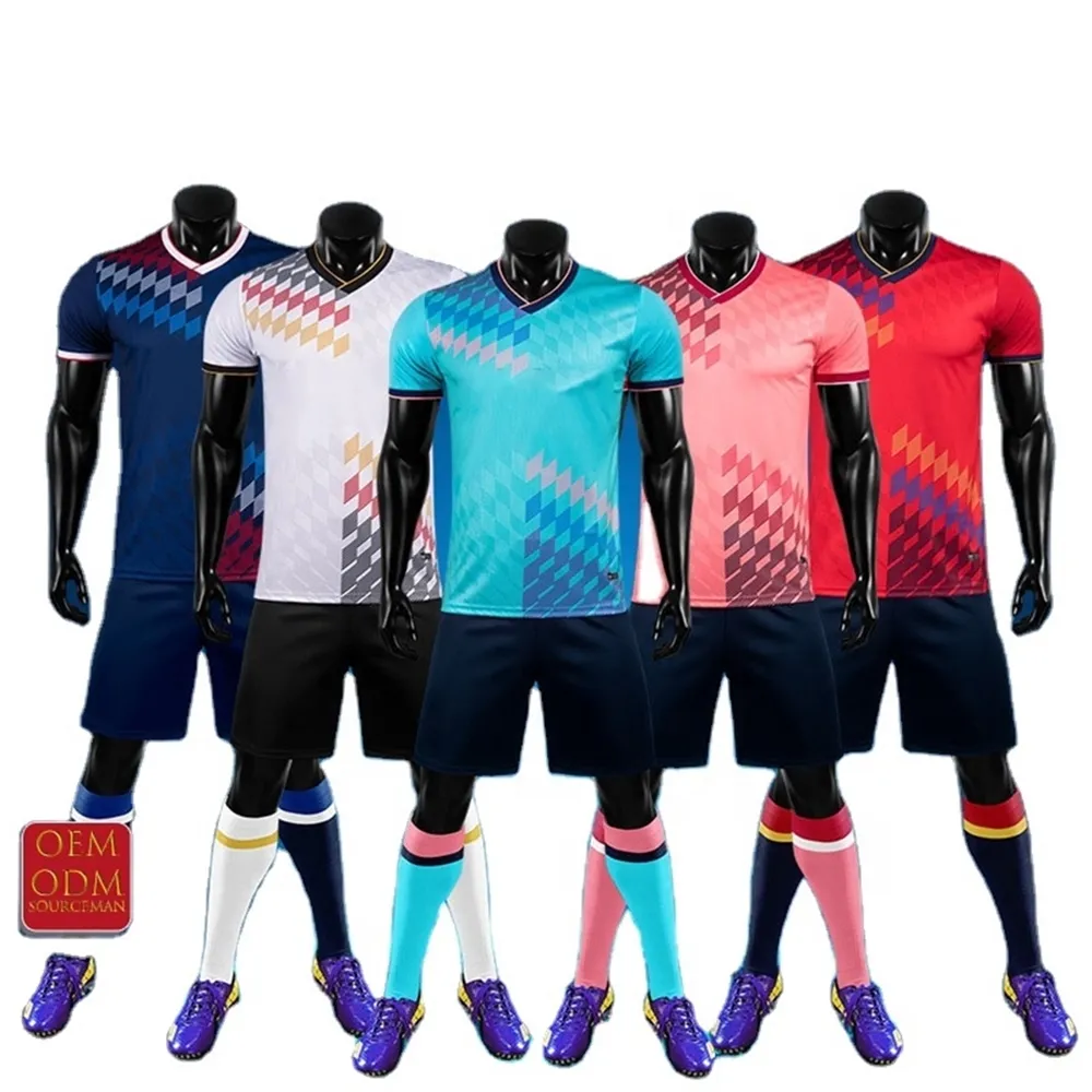 Azul Vermelho Branca Roupas Uniforme Camisa De Futebol Tailandesa Personalizada 2022安い高品質の昇華ジャージーセット