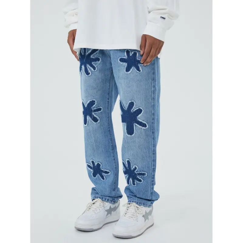 Fiore bruciato Vintage lavato: pantaloni Casual in Denim personalizzato per Jeans da uomo