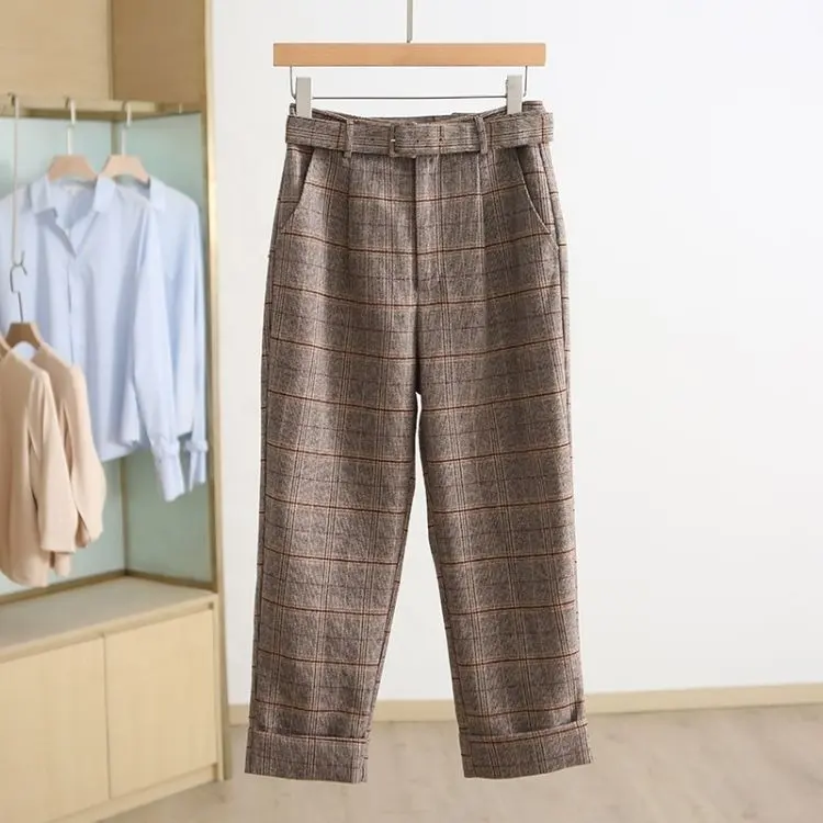 2024 summer wide leg trousers straight cotton linen fashion all-match blue casual pants women's clothing