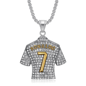 ヒップホップチタンスチールフルダイヤモンドIced OutクリスティアーノロナウドNo.7ジャージーペンダントネックレス工場卸売 - Product Image 3