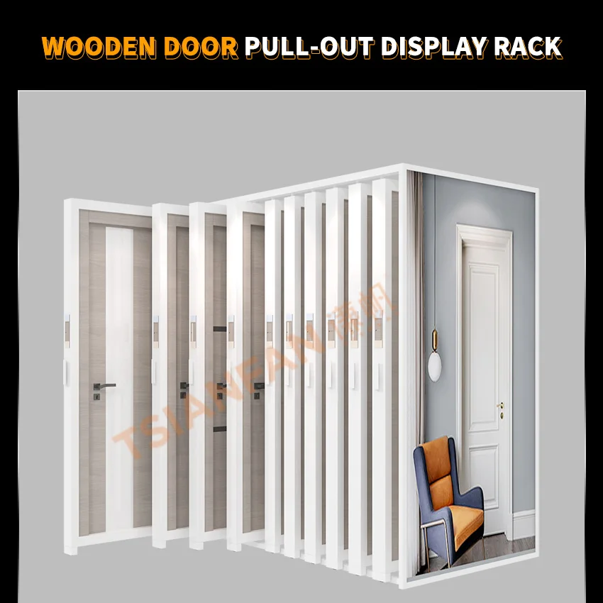 Tsianfan Modern Door Display Showroom For Sliding Rack Wood Door Frame Interior Handle Metal Push Pull Type Doors Sample Stand