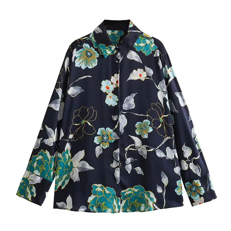 ZATRHMBM donna 2023 autunno moda floreale camicetta Vintage girocollo a maniche lunghe camicie femminili Blusas Chic top