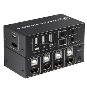 多機能4K @ 60Hz HD-MI KVMスイッチボックス4ポートUSBKVMスイッチ4 in 1 OutラップトップPCシェアモニタープリンターキーボードマウス - Product Image 1