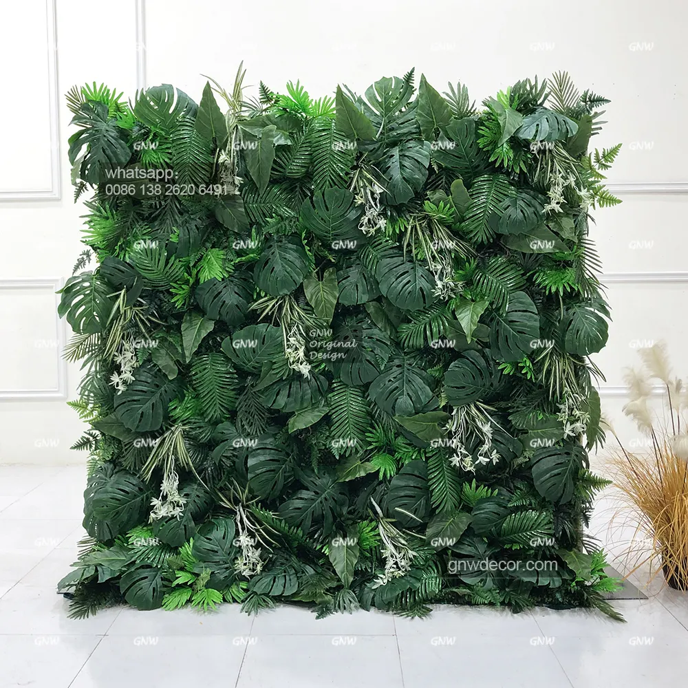 GNW Backdrop Faux Green leaves Tropical Flower Wall Silk Artificial Flower Wall for Decor
