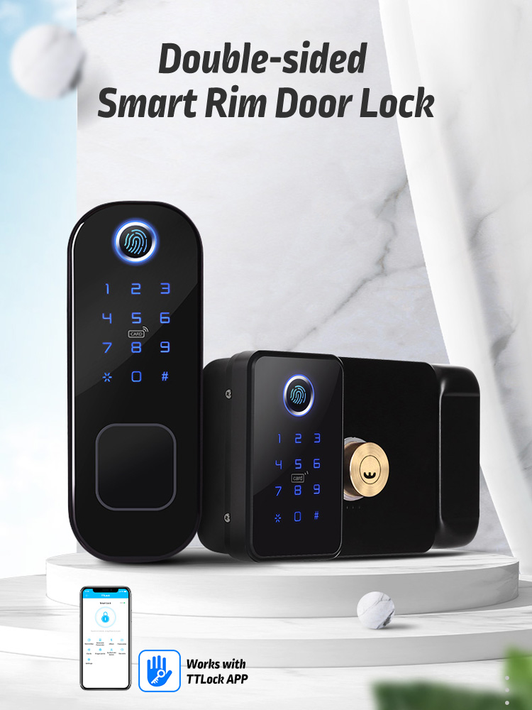 Biometric Fingerprint scanner passcode RFID Door Handle Lock Waterproof  Double side Door Lock for Garden/Home