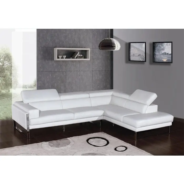 Mobili imbottiti in pelle bianca divano in pelle a forma di L divano per sala d'attesa con poggiatesta regolabili e gambe in metallo
