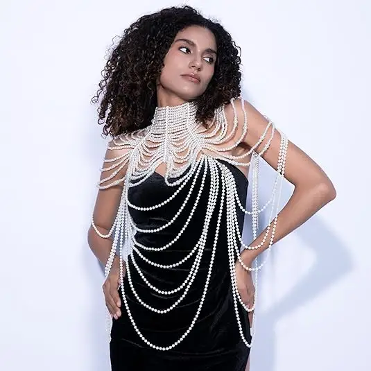 CCbodily Pearl Body Chain Bra - Fashion Shoulder Necklaces Bra Chain Body Jewelry