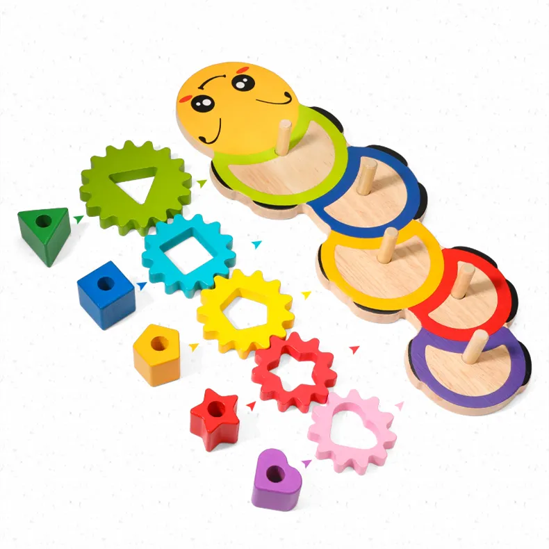 다기능 모양 블록 색상 인식 장난감 기어 회전 퍼즐 블록 몬테소리 교육 에이즈 나무 바쁜 모듈 장난감