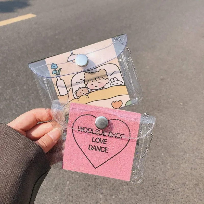 2022 Korea Style Kpop Transparent PVC Folding Bag Clear Glitter Purse Girl ID Card Holder Wallet