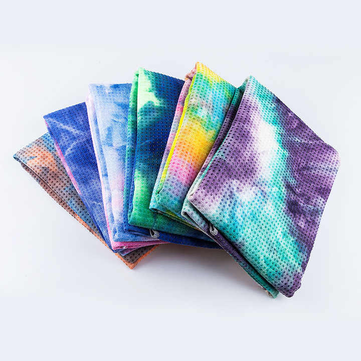 Ready to Ship Quick DryTie-dye Microfiber Printed Gym Towel Yoga Towel with Non-slip Silicone Dots
