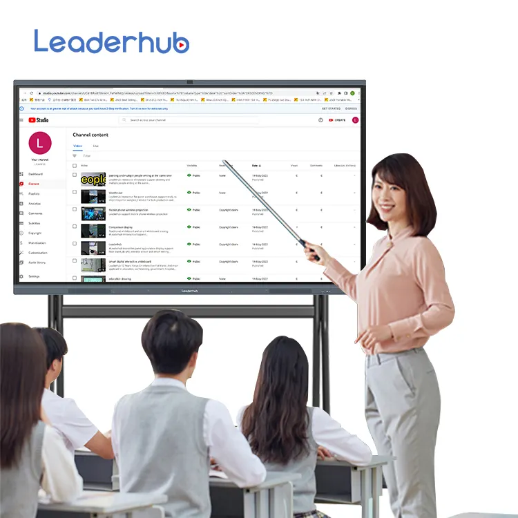 Leaderhub-pizarra Digital interactiva para aula, pantalla inteligente multitáctil de 98 pulgadas, 65, 75, 86