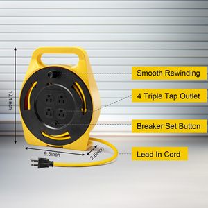 25 FT uzatma kordon makarası 4 topraklı çıkışları el rüzgar geri çekilebilir 16 AWG/3C SJTW güç kablosu 10 Amp devre NEMA 13A açık - Product Image 1