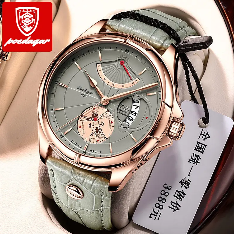 Podagar-Reloj de pulsera deportivo para hombre, de cuarzo, de cuero Real, resistente al agua, versión coreana, a la moda, 802