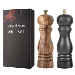 7 "Premium ahşap tuz ve karabiber değirmenleri öğütücü seti ayarlanabilir seramik çekirdek ve rustik akasya ahşap standı - Product Image 5