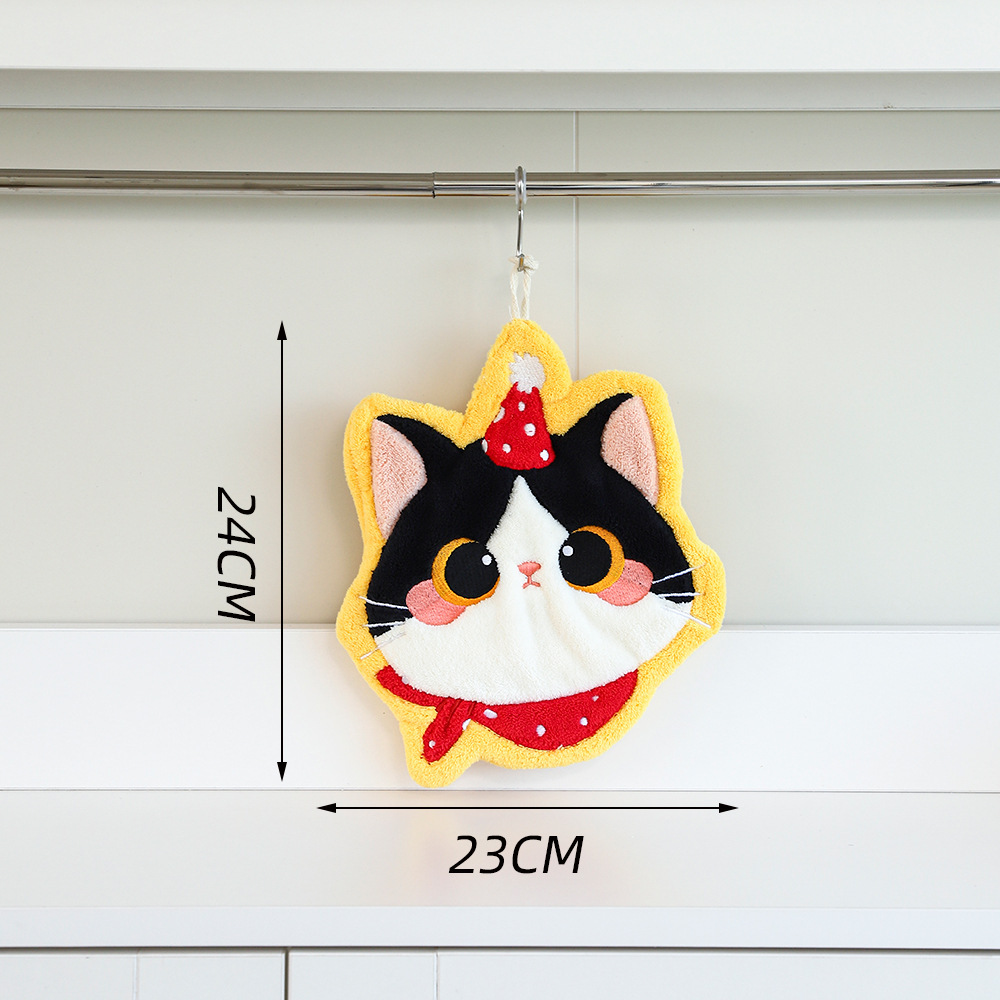 Yellow-based black cat hand towel