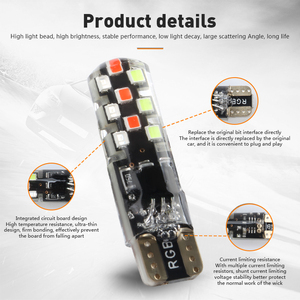 T10หลอดไฟ LED 8SMD Led1หลากสีโคมไฟอ่านหนังสือไฟตกแต่งภายในรถพร้อมรีโมท - Product Image 2