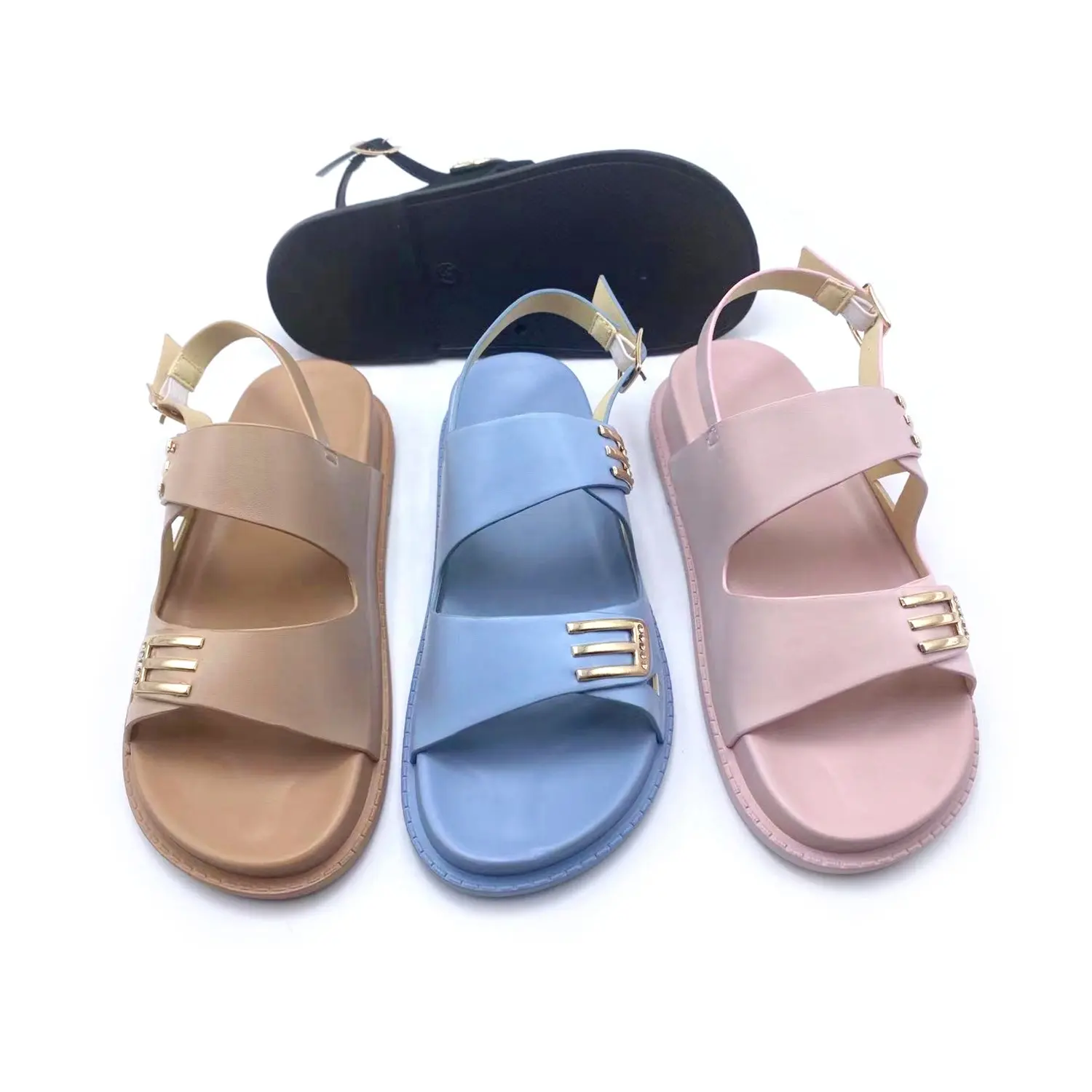 Nueva moda vestido zapatos para damas de lujo dos cinturón ajustable Formal relajarse sandalias de las mujeres sandalias de PVC