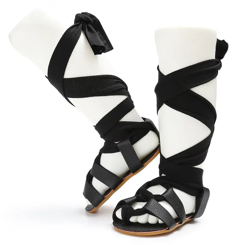 Sandali con cinturino alla gamba con cinturino greco antico scarpe estive piatte con suola allacciata per neonate