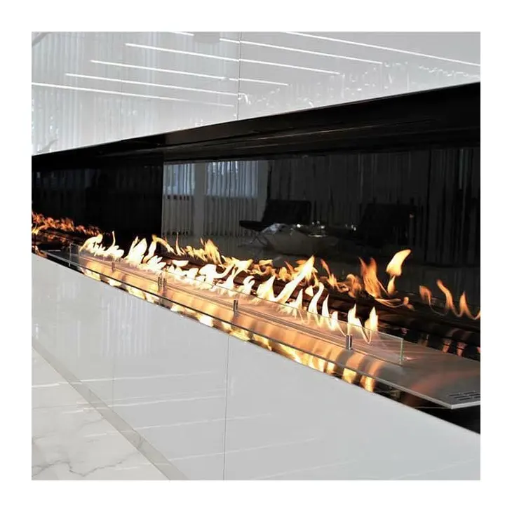 Cheminées brûlantes Insert Bio Ethanol Intérieur Intelligent Real Fire 1800mm Noir Écologique Moderne Appartement Linéaire 5 Ans