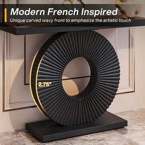 2025 Trendy konsol masa giriş tablosu kanepe masası-şık siyah kaplama, Modern ev dekor için benzersiz dairesel taban - Product Image 5