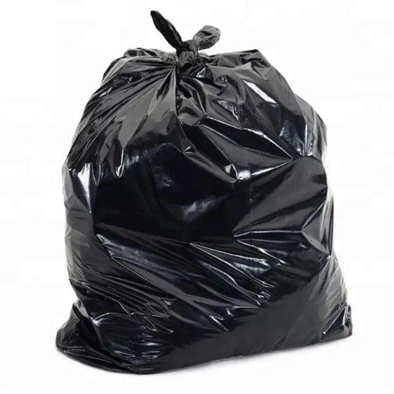 Bolsas de basura personalizadas para contratistas de 55-60 galones, bolsa de basura de plástico negra grande de polietileno impermeable de 3,0 mil con lazo cruzado
