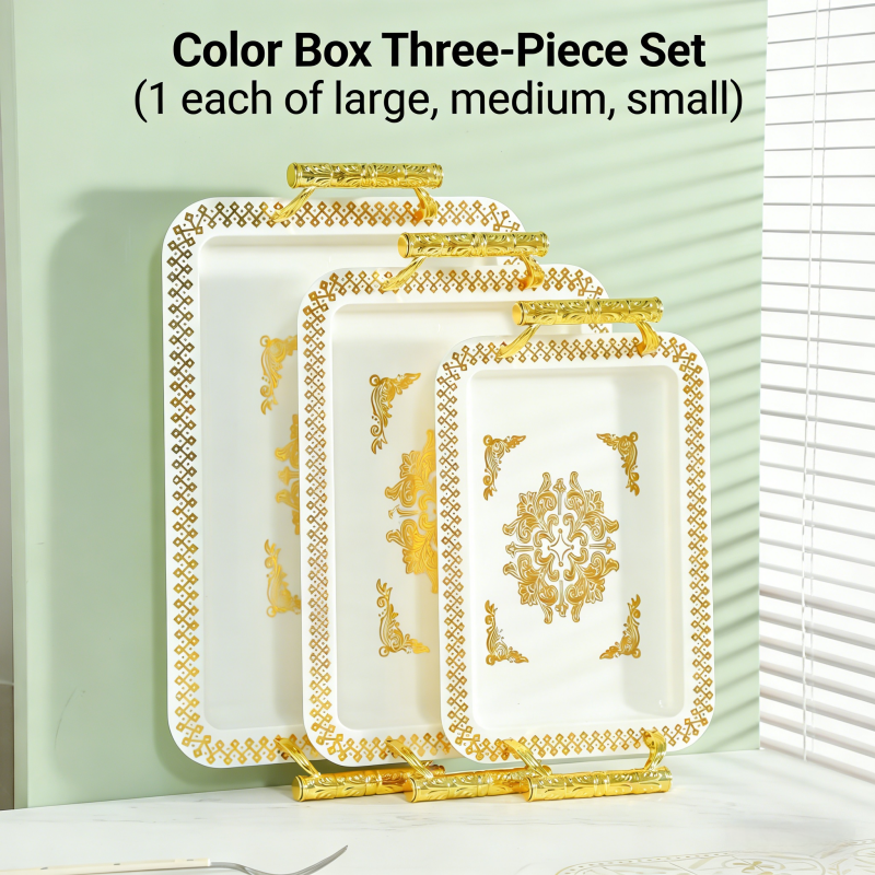 A921 Golden Printing Rectangle White Plate 3-piece Set