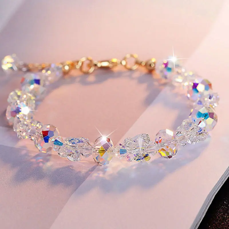 Jewelry Gift Bling Bling Butterfly Glass Drill Bracelet Sparkling Rainbow Color Crystal Beaded Bracelet