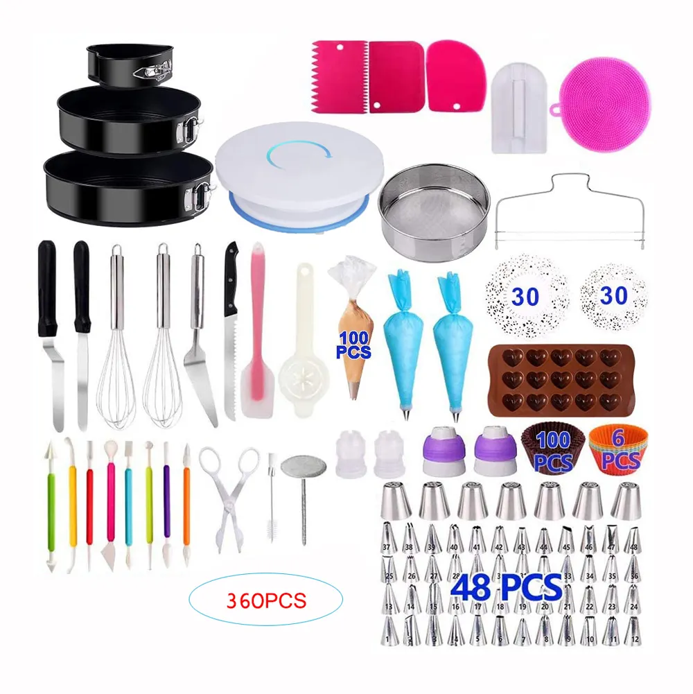 Kits de décoration de gâteaux, ensemble de poêles à gâteaux rotatives, outils de cuisson, tasses à Muffin, moule, 360 pièces