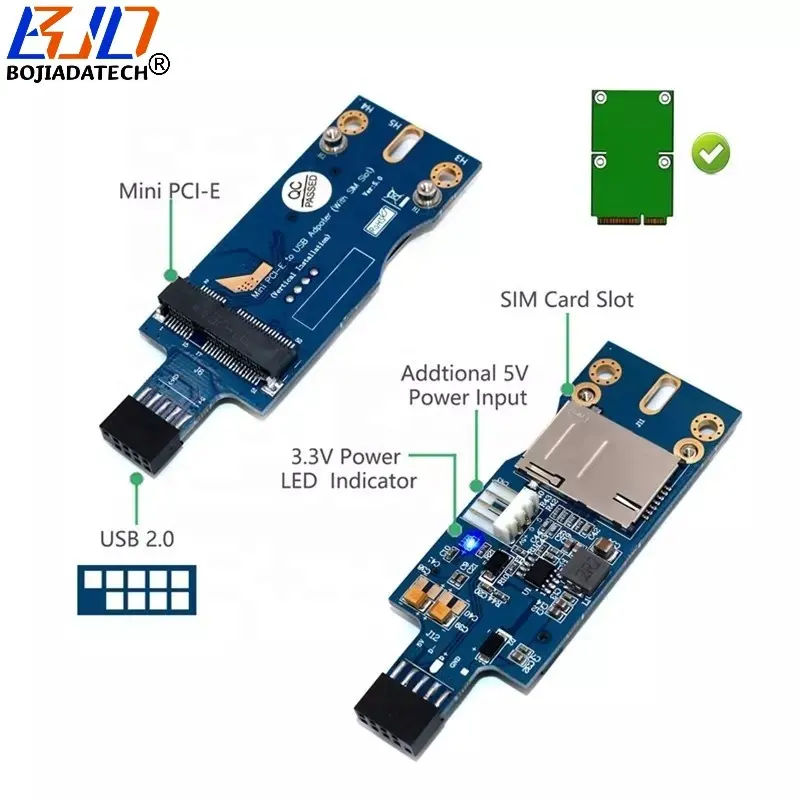 Encabezado USB de 9 pines a tarjeta adaptadora de módulo inalámbrico Mini PCI-E MPCIe con ranura SIM para módem GSM WWAN 3G 4G LTE WWAN