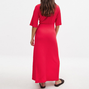 שירות דוגמאות של בגדי מעצבים ממותגים (OEM) - שמלות ארוכות יוקרתיות לנשים, שמלת מקסי אלגנטית ויומיומית עם צווארון וי לגברת - Product Image 2