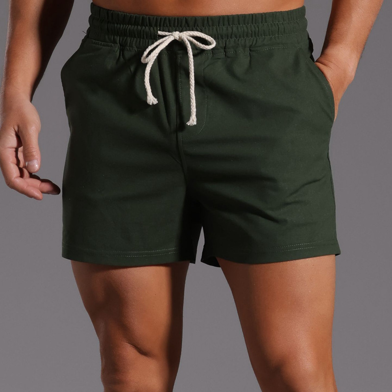 Dark green 2113 cotton-linen cropped pants
