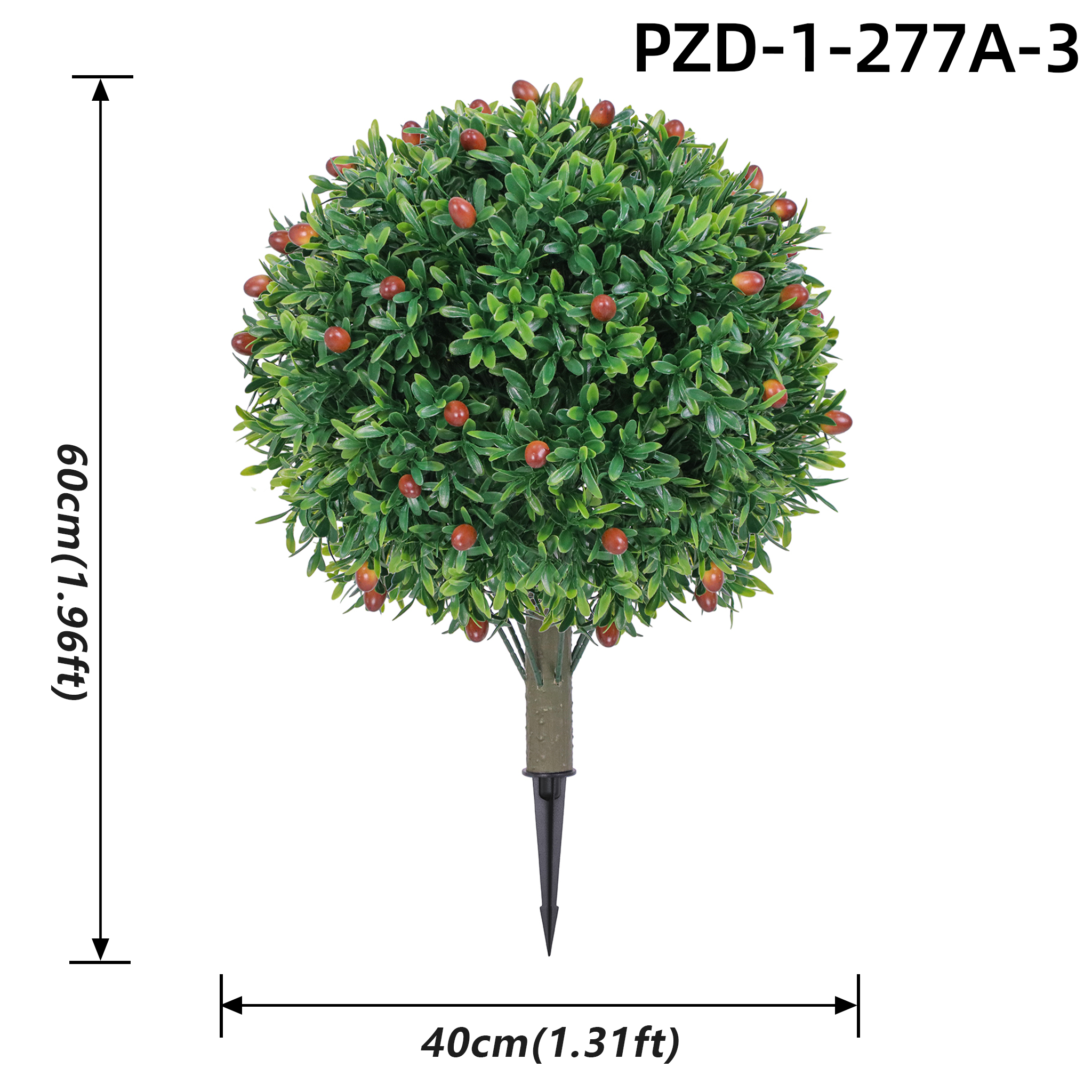 Lush Green Artificial Olive Berry Round Bush Garden Ground Stake