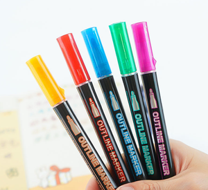 Hot Sale Double Line Metallic <strong>Markers</strong> Painting Contour Pen <strong>Highlighter</strong> Color Pen 8 Color Set <strong>Highlighter</strong> <strong>Marker</strong>
