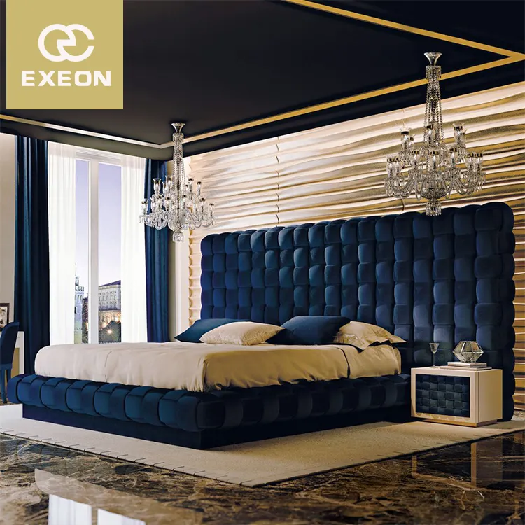 Son tasarım yatak odası mobilyası Premium king-size yatak çerçeve İtalyan kadife tepeli döşemeli yatak takımı lüks Modern çift kişilik yatak