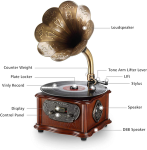 Vintage Turntable in One Phonograph, Suitable for LP with Copper Speakers and Built-in Speakers - Product Image 4