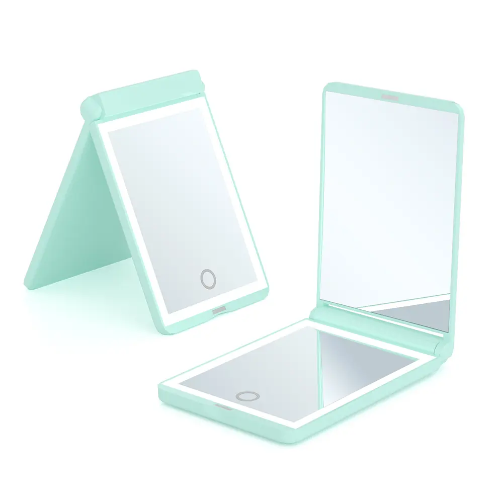 Miroir de maquillage LED pliable et portable à chargement USB rectangulaire