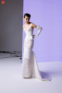 Bộ Sưu Tập Mới Trắng Tinh Tế Phi Pháp Ren Lưới Cô Dâu Thụy Sĩ Chantilly Lông Mi <span class=keywords><strong>Voile</strong></span> Ren Vải Cho Váy Cưới - Product Image 3