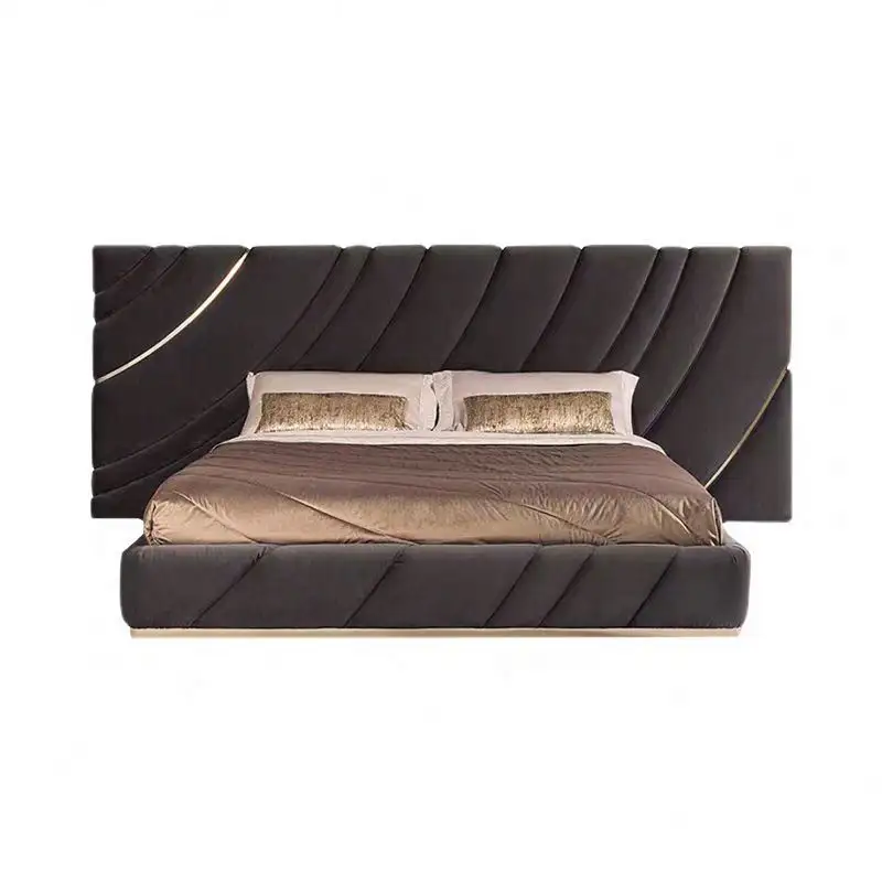 Estructura de cama king size de terciopelo de lujo, cabecero grande, cama cómoda moderna, diseño italiano, última cama con plataforma copetuda