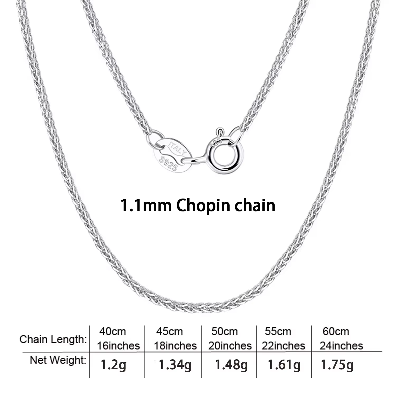 Catena Chopin in argento da 1,1 mm