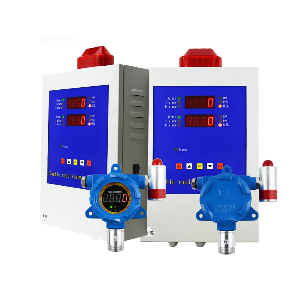दो चैनलों एलपीजी O2 NH3 H2S O3 गैस रिसाव डिटेक्टर उपयोग नियंत्रण पैनल गैस अलार्म नियंत्रक